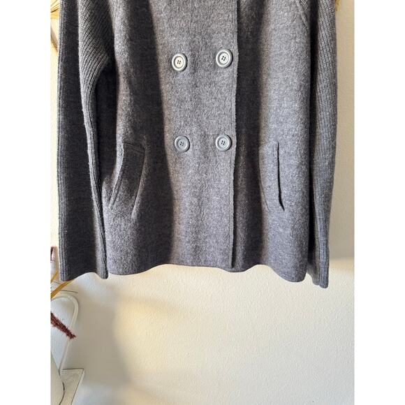 Harvé Benard 100% Wool Gray Double Breasted Peacoat Ribbed Sleeves Women’s Large - Picture 3 of 13